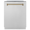 ZLINE Autograph Edition 24 in. Monument Series 3rd Rack Top Touch Control Tall Tub Dishwasher in Stainless Steel with Champagne Bronze Handle, 45dBa (DWMTZ-304-24-CB)