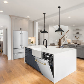 ZLINE Autograph Edition 24" Monument Series 3rd Rack Top Touch Control Tall Tub Dishwasher in Stainless Steel with Champagne Bronze Handle, 45dBa (DWMTZ-304-24-CB)