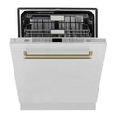 ZLINE Autograph Edition 24 in. Monument Series 3rd Rack Top Touch Control Tall Tub Dishwasher in Stainless Steel with Champagne Bronze Helix Handle, 45dBa (DWMTZ-30424-KCB)