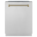 ZLINE Autograph Edition 24 in. Monument Series 3rd Rack Top Touch Control Tall Tub Dishwasher in Stainless Steel with Champagne Bronze Helix Handle, 45dBa (DWMTZ-30424-KCB)