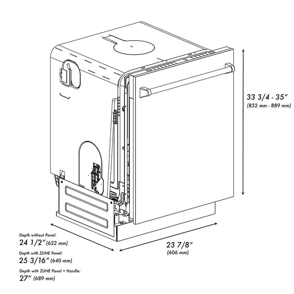 ZLINE Autograph Edition 24 in. Monument Series 3rd Rack Top Touch Control Tall Tub Dishwasher in Stainless Steel with Polished Gold Helix Handle, 45dBa (DWMTZ-30424-KG)