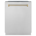 ZLINE Autograph Edition 24 in. Monument Series 3rd Rack Top Touch Control Tall Tub Dishwasher in Stainless Steel with Polished Gold Helix Handle, 45dBa (DWMTZ-30424-KG)