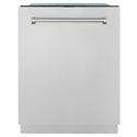ZLINE Autograph Edition 24 in. Monument Series 3rd Rack Top Touch Control Tall Tub Dishwasher in Stainless Steel with Polished Nickel Helix Handle, 45dBa (DWMTZ-30424-KPN)