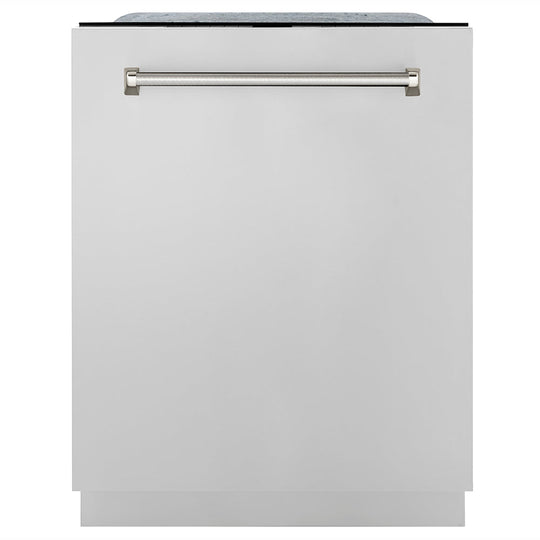 ZLINE Autograph Edition 24 in. Monument Series 3rd Rack Top Touch Control Tall Tub Dishwasher in Stainless Steel with Polished Nickel Helix Handle, 45dBa (DWMTZ-30424-KPN)