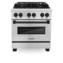 ZLINE Autograph Edition 30 in. 4.0 cu. ft. Legacy Dual Fuel Range with 4 Burner Gas Cooktop and Electric Convection Oven in Stainless Steel and Matte Black Accents (RAZ-30-MB)