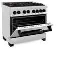 ZLINE Autograph Edition 36 in. 4.6 cu. ft. Legacy Dual Fuel Range with 6 Burner Gas Cooktop and Electric Convection Oven in Stainless Steel and Matte Black Accents (RAZ-36-MB)