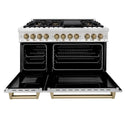 ZLINE Autograph Edition 48 in. 6.0 cu. ft. Legacy Dual Fuel Range with 7 Burner Gas Cooktop and 2 Electric Ovens in Stainless Steel and Champagne Bronze Accents (RAZ-48-CB)