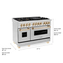 ZLINE Autograph Edition 48 in. 6.0 cu. ft. Legacy Dual Fuel Range with 7 Burner Gas Cooktop and 2 Electric Ovens in Stainless Steel and Polished Gold Accents (RAZ-48-G)