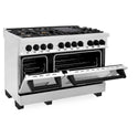 ZLINE Autograph Edition 48 in. 6.0 cu. ft. Legacy Dual Fuel Range with 7 Burner Gas Cooktop and 2 Electric Ovens in Stainless Steel and Matte Black Accents (RAZ-48-MB)