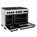 ZLINE Autograph Edition 48 in. 6.0 cu. ft. Legacy Dual Fuel Range with 7 Burner Gas Cooktop and 2 Electric Ovens in Stainless Steel and Matte Black Accents (RAZ-48-MB)