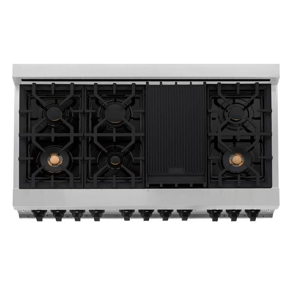 ZLINE Autograph Edition 48 in. 6.0 cu. ft. Legacy Dual Fuel Range with 7 Burner Gas Cooktop and 2 Electric Ovens in Stainless Steel and Matte Black Accents (RAZ-48-MB)
