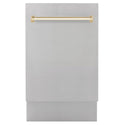 ZLINE Autograph Edition 18 in. Compact 3rd Rack Top Control Dishwasher in Stainless Steel with Polished Gold Handle, 51dBa (DWVZ-304-18-G)