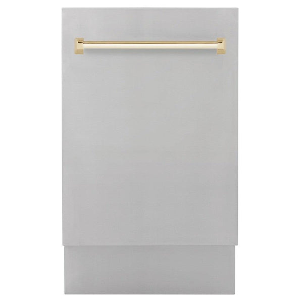 ZLINE Autograph Edition 18 in. Compact 3rd Rack Top Control Dishwasher in Stainless Steel with Polished Gold Handle, 51dBa (DWVZ-304-18-G)