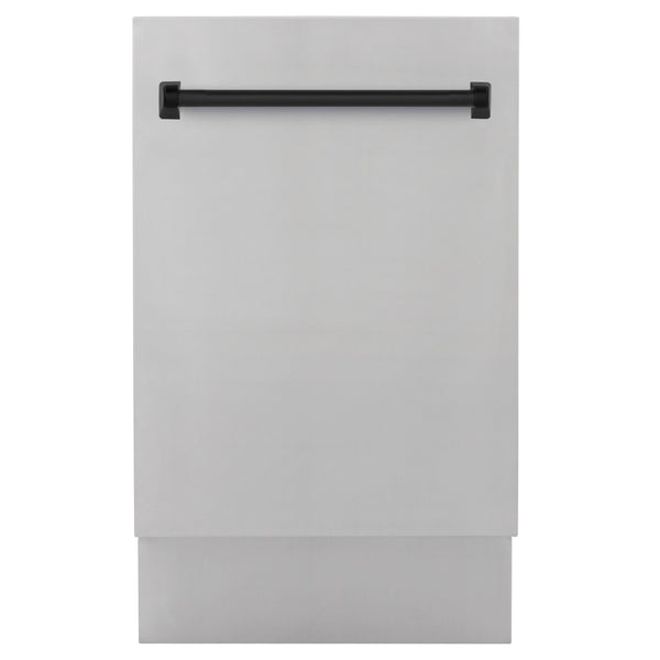 ZLINE Autograph Edition 18” Tallac Series 3rd Rack Top Control Built-In Dishwasher in Stainless Steel with Matte Black Handle, 51dBa (DWVZ-304-18-MB)