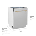 ZLINE Autograph Edition 24 in. Tallac Series 3rd Rack Top Control Built-In Tall Tub Dishwasher in Stainless Steel with Champagne Bronze Handle, 51dBa (DWVZ-304-24-CB)