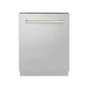 ZLINE Autograph Edition 24" Tallac Series 3rd Rack Top Control Built-In Tall Tub Dishwasher in Stainless Steel with Polished Gold Handle, 51dBa (DWVZ-304-24-G)