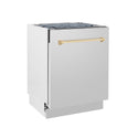 ZLINE Autograph Edition 24 in. Tallac Series 3rd Rack Top Control Built-In Tall Tub Dishwasher in Stainless Steel with Polished Gold Handle, 51dBa (DWVZ-304-24-G)