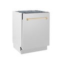 ZLINE Autograph Edition 24" Tallac Series 3rd Rack Top Control Built-In Tall Tub Dishwasher in Stainless Steel with Polished Gold Handle, 51dBa (DWVZ-304-24-G)