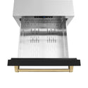 ZLINE Autograph Edition 24 in. Touchstone 168 Can Outdoor-Rated Dual Refrigerator Drawer with Black Matte Doors and Champagne Bronze Handles (RDSOZ-BLM-24-CB)