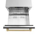 ZLINE Autograph Edition 24 in. Touchstone 168 Can Outdoor-Rated Dual Refrigerator Drawer with Black Matte Doors and Champagne Bronze Handles (RDSOZ-BLM-24-CB)