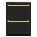 ZLINE Autograph Edition 24 in. Touchstone 168 Can Outdoor-Rated Dual Refrigerator Drawer with Black Matte Doors and Champagne Bronze Handles (RDSOZ-BLM-24-CB)