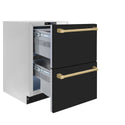 ZLINE Autograph Edition 24 in. Touchstone 168 Can Outdoor-Rated Dual Refrigerator Drawer with Black Matte Doors and Champagne Bronze Handles (RDSOZ-BLM-24-CB)