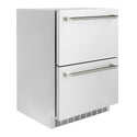 ZLINE Autograph Edition 24 in. Touchstone 168 Can Outdoor-Rated Dual Refrigerator Drawer with Stainless Steel Doors and Polished Nickel Helix Handles (RDSOZ-ST-24-KPN)