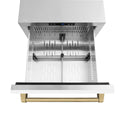ZLINE Autograph Edition 24 in. Touchstone 168 Can Outdoor-Rated Dual Refrigerator Drawer with White Matte Doors and Champagne Bronze Handles (RDSOZ-WM-24-CB)
