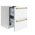 ZLINE Autograph Edition 24 in. Touchstone 168 Can Outdoor-Rated Dual Refrigerator Drawer with White Matte Doors and Champagne Bronze Handles (RDSOZ-WM-24-CB)