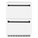 ZLINE Autograph Edition 24 in. Touchstone 168 Can Outdoor-Rated Dual Refrigerator Drawer with White Matte Doors and Matte Black Handles (RDSOZ-WM-24-MB)