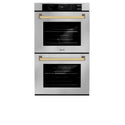 ZLINE 30 in. Autograph Edition Professional True Convection Double Wall Oven with Air Fry and Self Clean in Stainless Steel with Polished Gold Handles (WADZ-30-G)