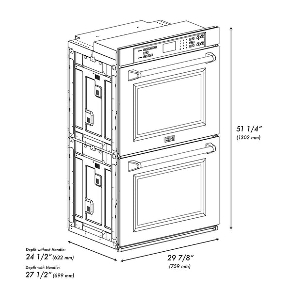 ZLINE Autograph Edition 30 in. Professional True Convection Double Wall Oven with Air Fry and Self Clean in Stainless Steel with Champagne Bronze Helix Handles (WADZ-30-KCB)