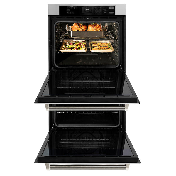 ZLINE Autograph Edition 30 in. Professional True Convection Double Wall Oven with Air Fry and Self Clean in Stainless Steel with Polished Nickel Helix Handles (WADZ-30-KPN)