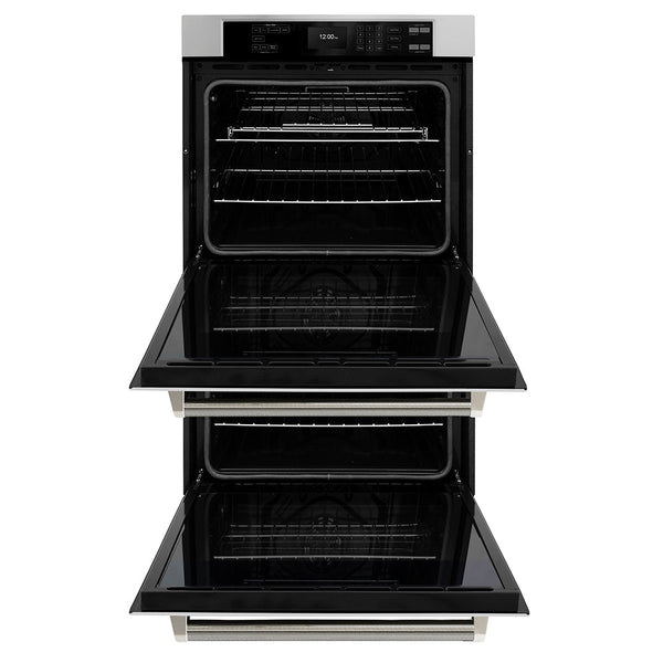 ZLINE Autograph Edition 30 in. Professional True Convection Double Wall Oven with Air Fry and Self Clean in Stainless Steel with Polished Nickel Helix Handles (WADZ-30-KPN)