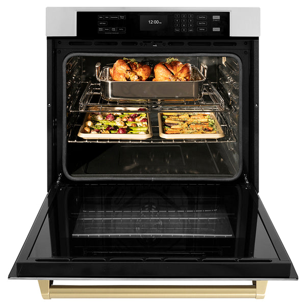 ZLINE Autograph Edition 30 in. Professional True Convection Single Wall Oven with Air Fry and Self Clean in Stainless Steel with Champagne Bronze Handle (WASZ-30-CB)