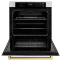 ZLINE 30 in. Autograph Edition Professional True Convection Single Wall Oven with Air Fry and Self Clean in Stainless Steel with Champagne Bronze Handle (WASZ-30-CB)