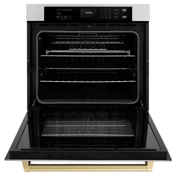 ZLINE Autograph Edition 30 in. Professional True Convection Single Wall Oven with Air Fry and Self Clean in Stainless Steel with Champagne Bronze Handle (WASZ-30-CB)