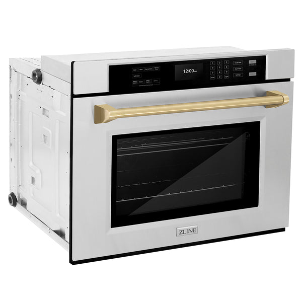 ZLINE Autograph Edition 30 in. Professional True Convection Single Wall Oven with Air Fry and Self Clean in Stainless Steel with Champagne Bronze Handle (WASZ-30-CB)
