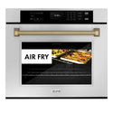 ZLINE Autograph Edition 30 in. Professional True Convection Single Wall Oven with Air Fry and Self Clean in Stainless Steel with Champagne Bronze Helix Handle (WASZ-30-KCB)