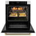 ZLINE Autograph Edition 30 in. Professional True Convection Single Wall Oven with Air Fry and Self Clean in Stainless Steel with Champagne Bronze Helix Handle (WASZ-30-KCB)