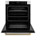 ZLINE Autograph Edition 30 in. Professional True Convection Single Wall Oven with Air Fry and Self Clean in Stainless Steel with Champagne Bronze Helix Handle (WASZ-30-KCB)