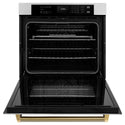 ZLINE Autograph Edition 30 in. Professional True Convection Single Wall Oven with Air Fry and Self Clean in Stainless Steel with Polished Gold Helix Handle (WASZ-30-KG)