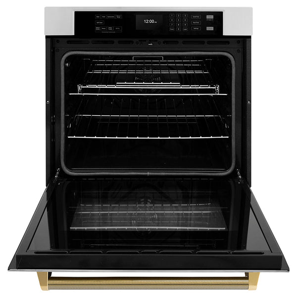 ZLINE Autograph Edition 30 in. Professional True Convection Single Wall Oven with Air Fry and Self Clean in Stainless Steel with Polished Gold Helix Handle (WASZ-30-KG)