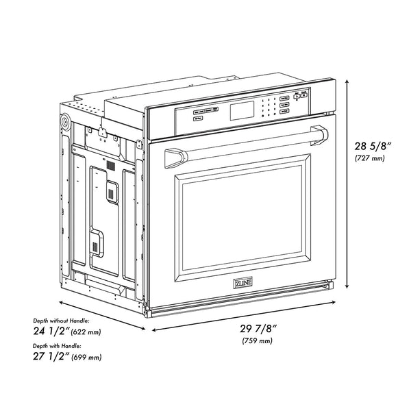 ZLINE Autograph Edition 30 in. Professional True Convection Single Wall Oven with Air Fry and Self Clean in Stainless Steel with Polished Nickel Helix Handle (WASZ-30-KPN)