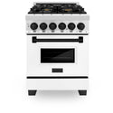 ZLINE Autograph Edition 24 in. 2.8 cu. ft. Legacy Dual Fuel Range with 4 Burner Gas Cooktop and Electric Convection Oven in Stainless Steel with White Matte Door and Matte Black Accents (RAZ-WM-24-MB)