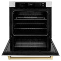 ZLINE 30 in. Autograph Edition Professional True Convection Single Wall Oven with Air Fry and Self Clean in Stainless Steel with White Matte Door and Champagne Bronze Handle (WASZ-WM-30-CB)