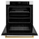 ZLINE 30 in. Autograph Edition Professional True Convection Single Wall Oven with Air Fry and Self Clean in Stainless Steel with White Matte Door and Polished Gold Handle (WASZ-WM-30-G)