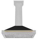 ZLINE Autograph Edition 36 in. Convertible Satin Stainless Steel Wall Mount Range Hood with Black Matte Shell and Champagne Bronze Handle (KB4SNZ-BLM36-CB)