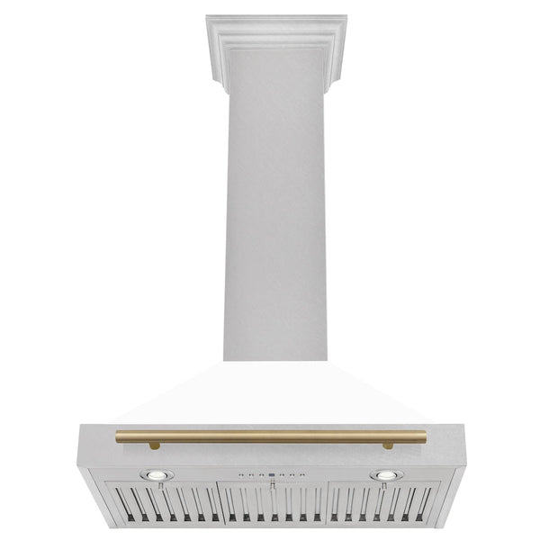 ZLINE Autograph Edition 30 in. Convertible Satin Stainless Steel Wall Mount Range Hood with Champagne Bronze Handle (KB4SNZ-30-CB)
