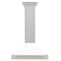 ZLINE Autograph Edition 30 in. Convertible Satin Stainless Steel Wall Mount Range Hood with Polished Gold Handle (KB4SNZ-30-G)